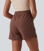 Short casual ample coton séchage rapide taille haute à cordon de serrage et ourlet fendu avec poches