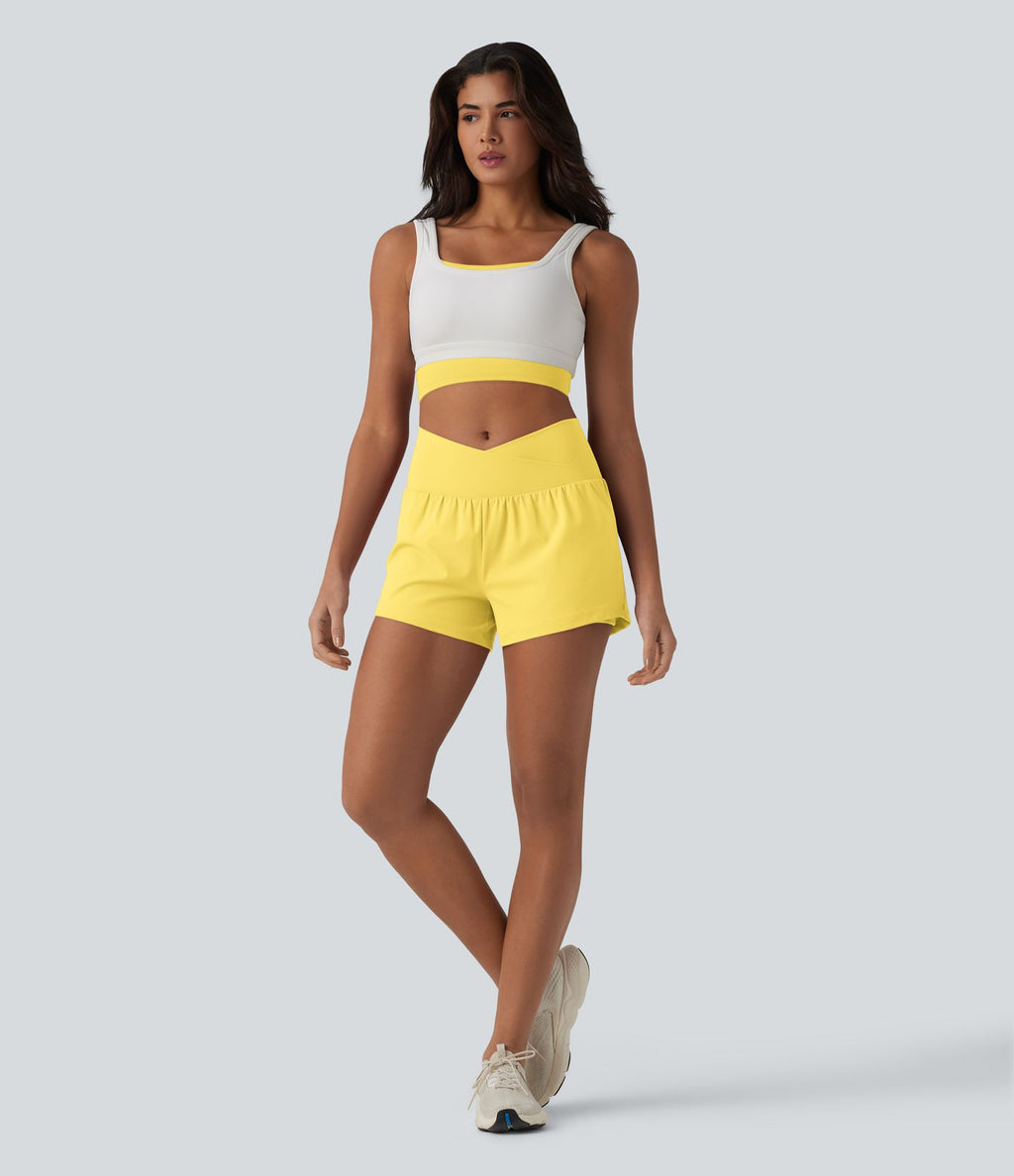 Short de yoga 2-en-1 SoftlyZero™ Airy croisé taille haute 7,5 cm effet frais InstantCool avec poches