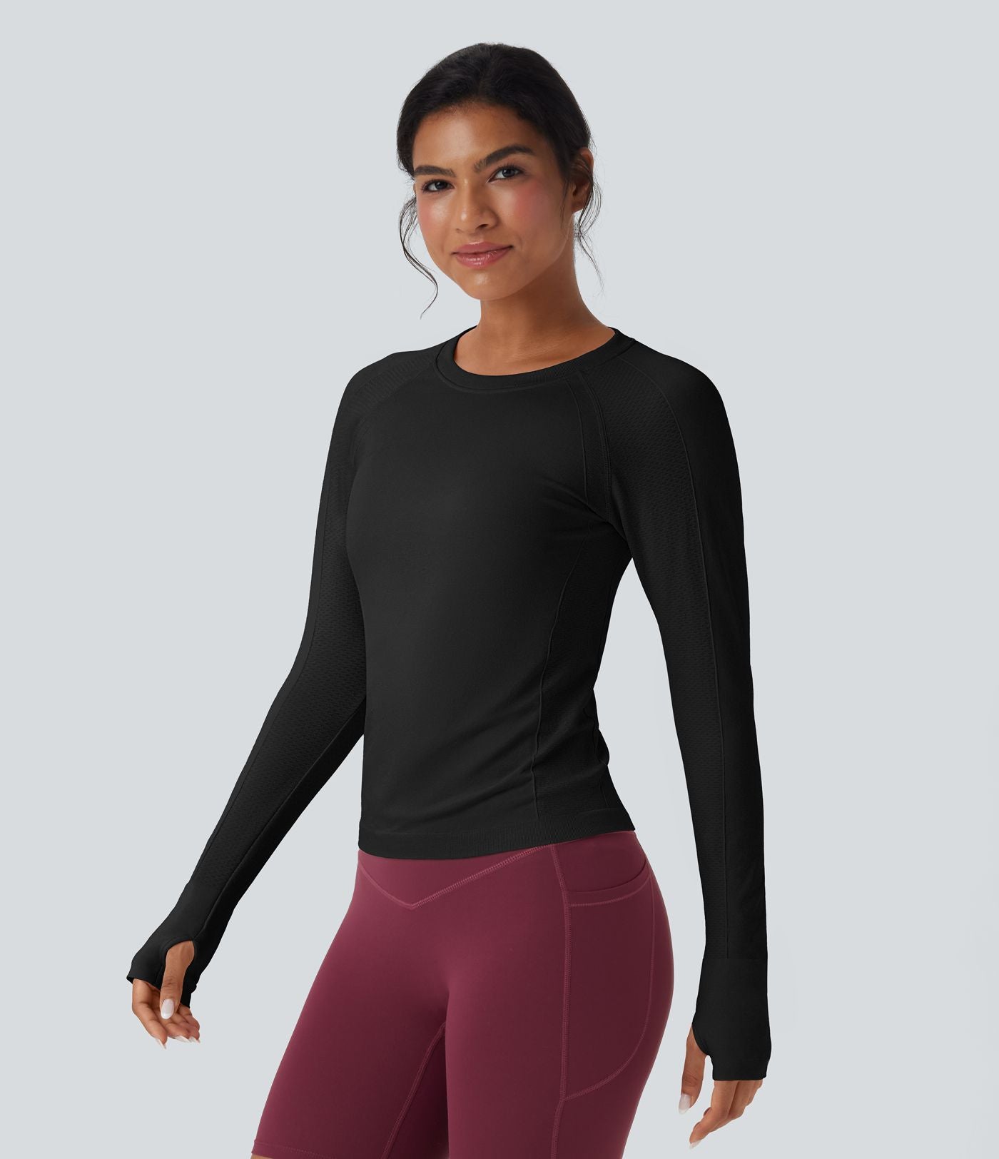 Haut de sport yoga manches raglan longues avec passants pouces sans couture OneForm Seamless Flow