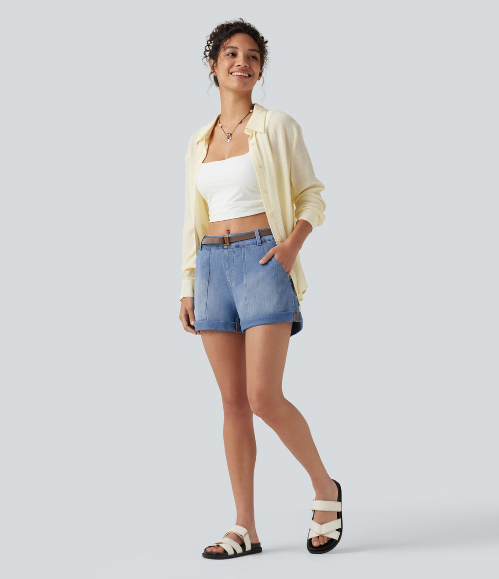Short en jean Halara Flex™ taille basse décontracté 7,5 cm avec poches