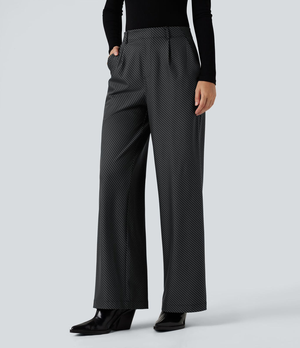 Pantalon de travail Halara Flex™ droit à rayures, taille haute, avec poches