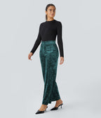 Pantalon en Velours Taille Haute avec Bouton Multipoches Droites