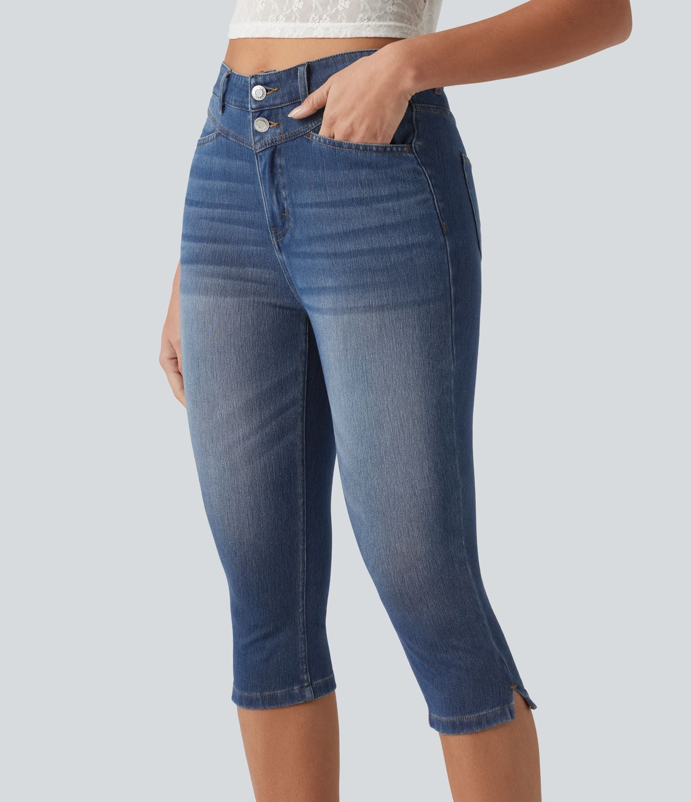 Halara Flex™ Jean slim casual capri taille haute avec fentes et poches
