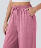 Pantalon large décontracté taille haute avec cordon de serrage et poches latérales