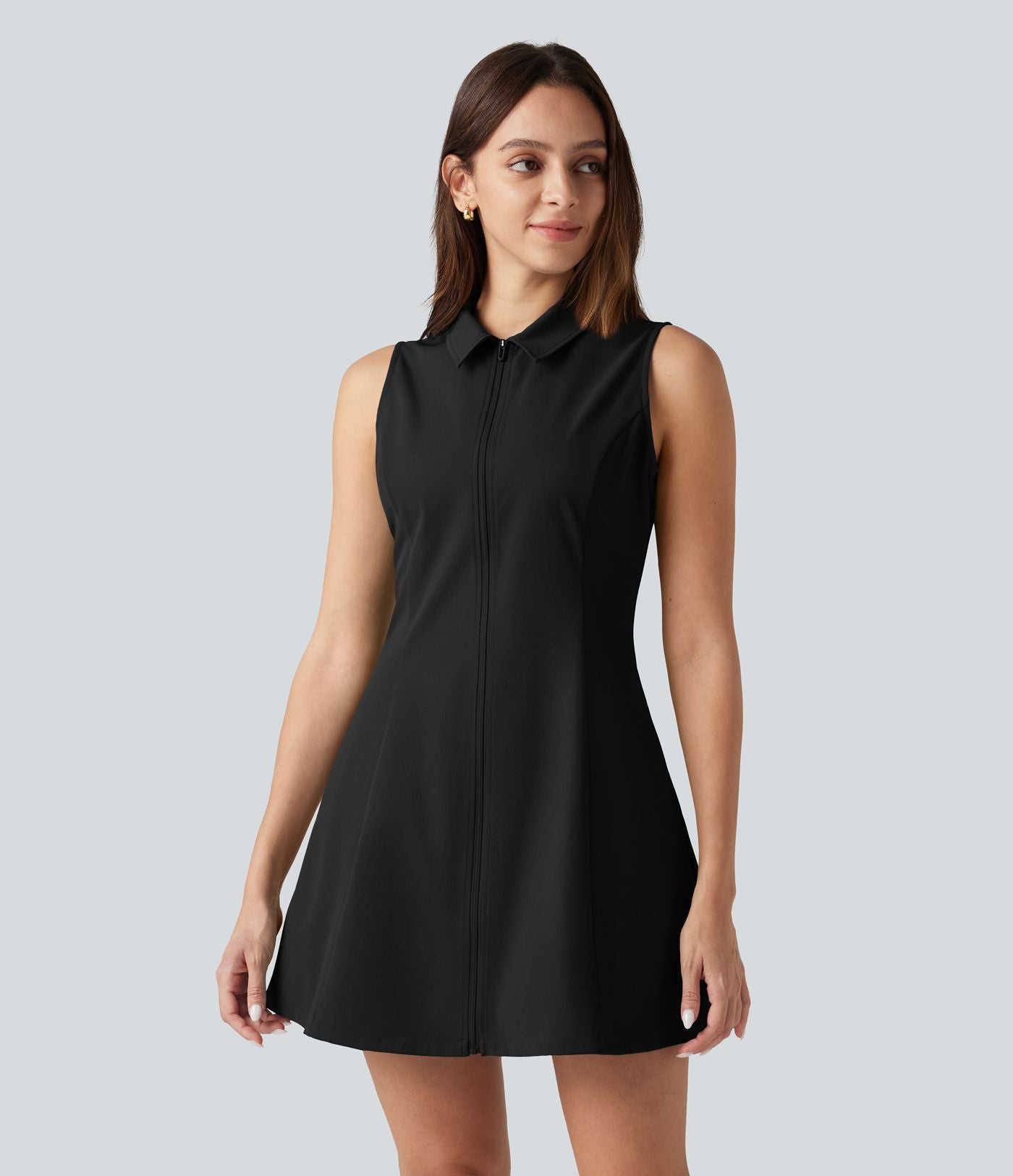 Robe courte décontractée sans manches en popeline extensible avec poches