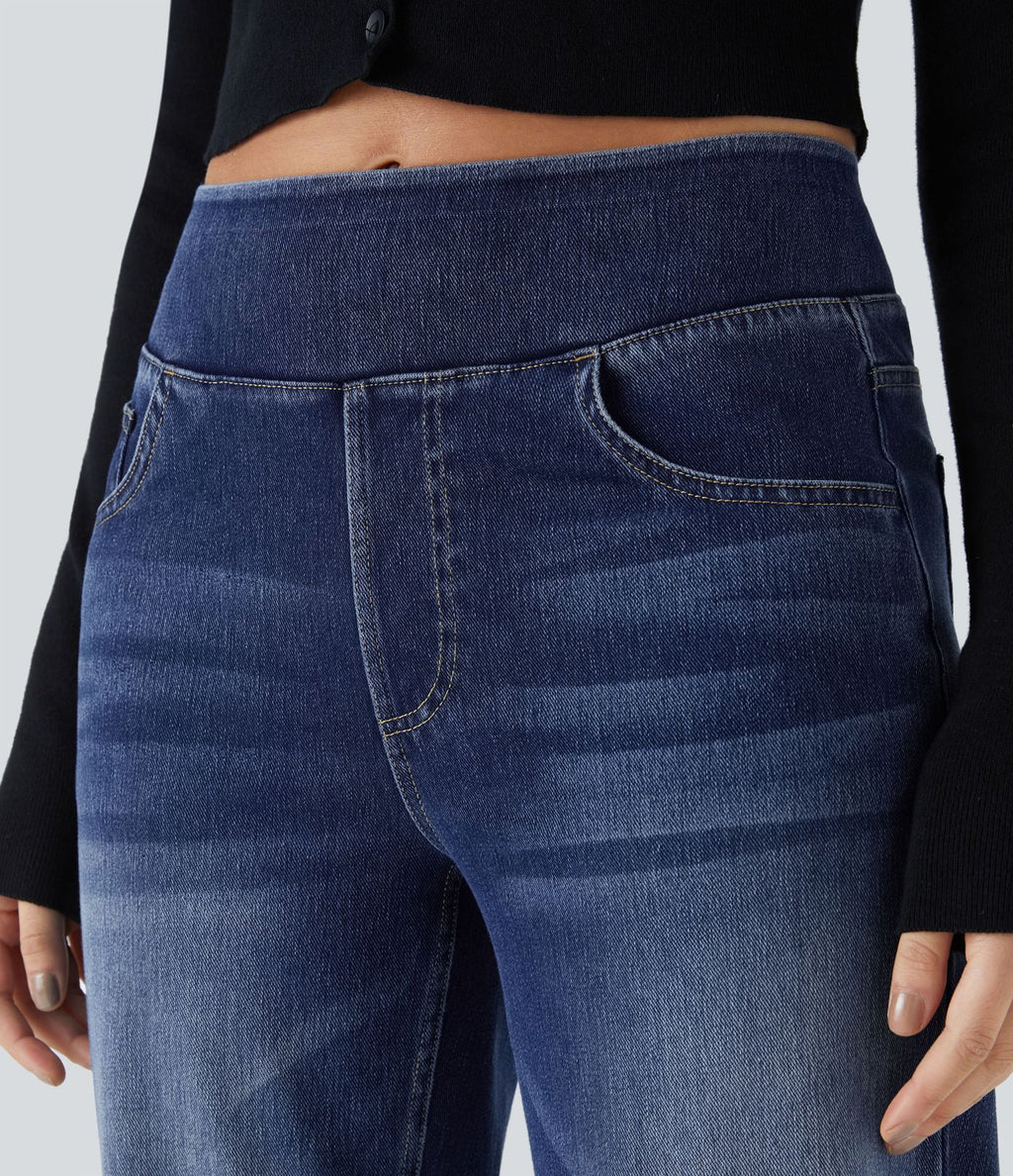 Jean décontracté Halara Flex™ taille haute, extensible, délavé, jambes droites avec poches multiples