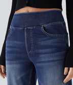 Jean décontracté Halara Flex™ taille haute, extensible, délavé, jambes droites avec poches multiples