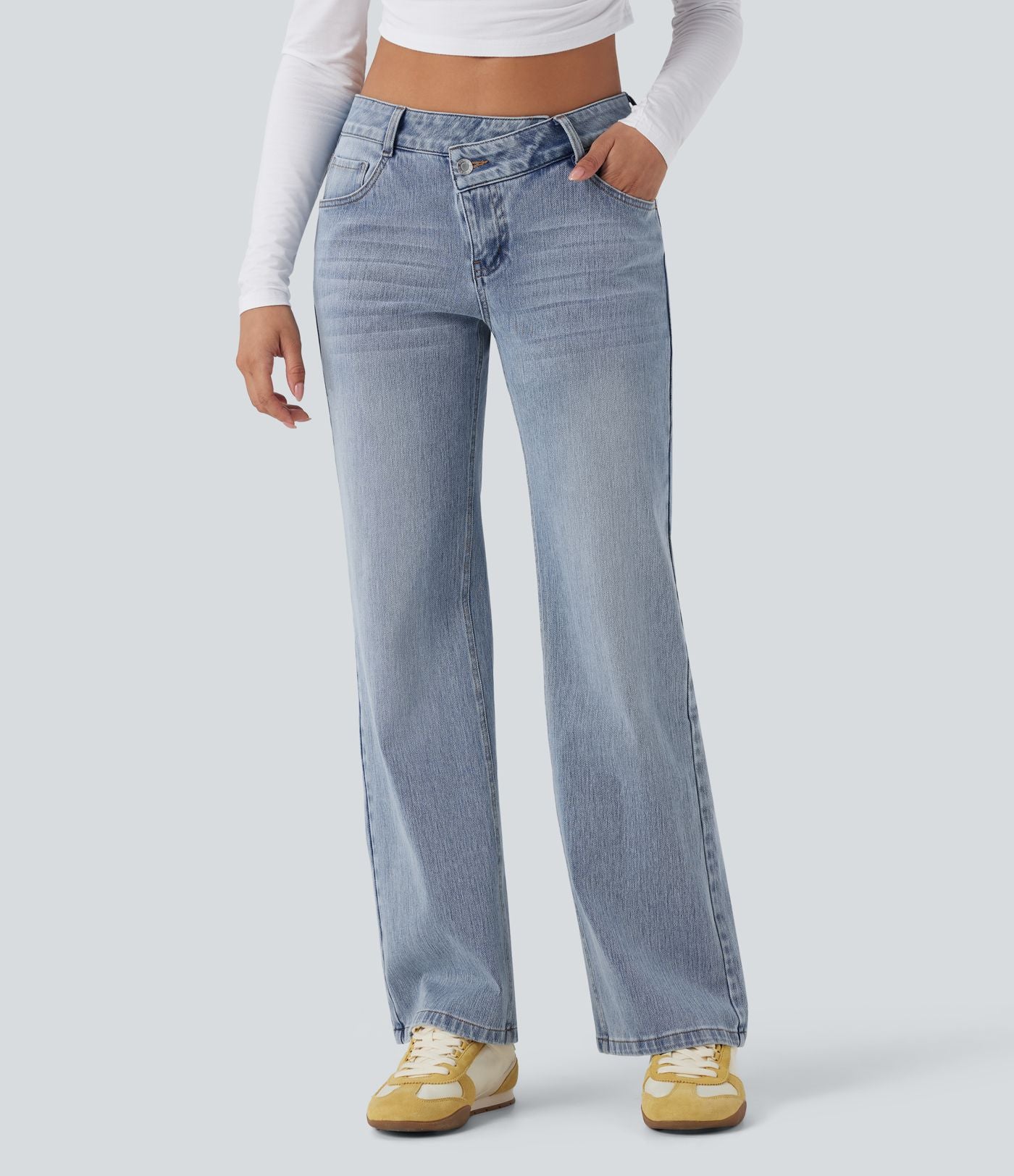 Jean décontracté Halara Flex™ asymétrique jambe droite taille basse avec poches