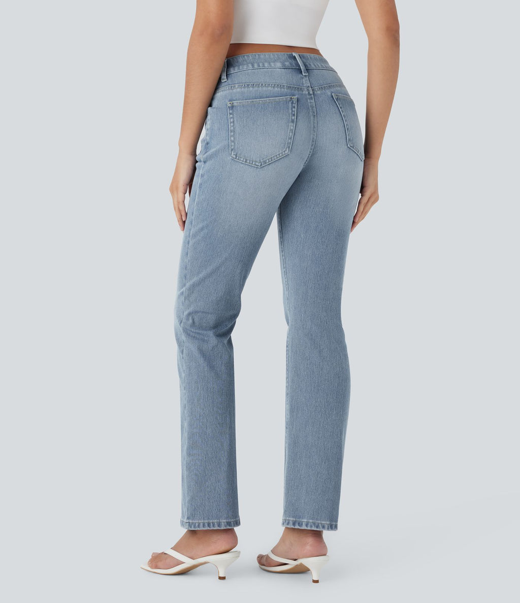Jean bootcut délavé Halara Flex™ taille basse avec bouton, fermeture éclair et poches multiples
