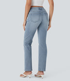 Jean bootcut délavé Halara Flex™ taille basse avec bouton, fermeture éclair et poches multiples