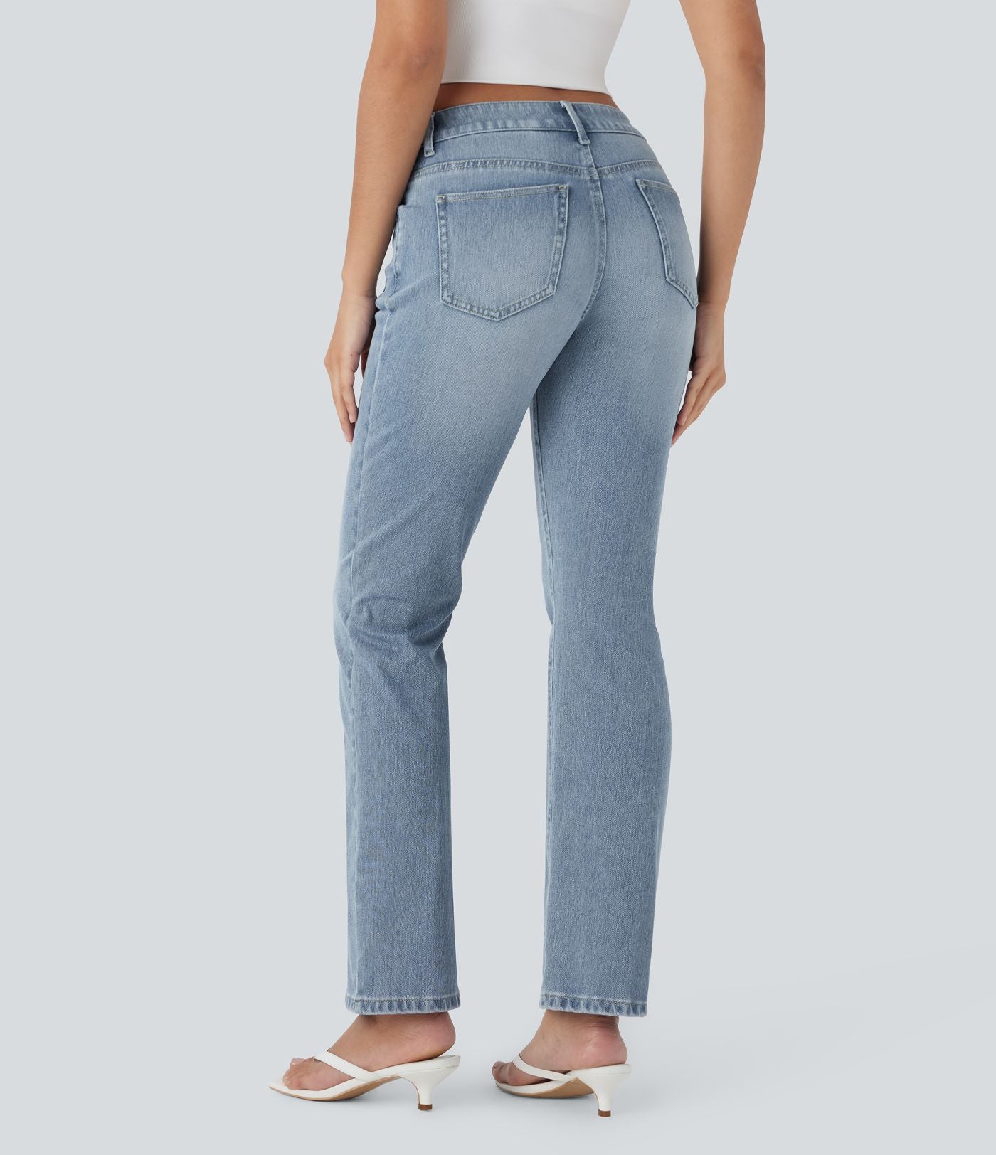 Jean bootcut délavé Halara Flex™ taille basse avec bouton, fermeture éclair et poches multiples