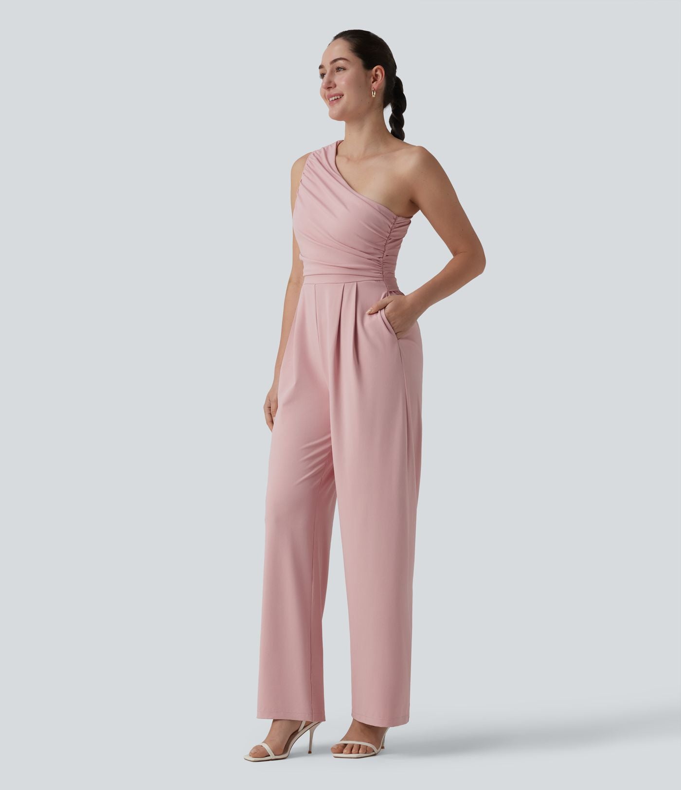 Combinaison décontractée asymétrique sans manches froncée soutien-gorge intégré avec poches - Easy Peasy