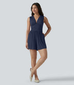 Combishort casual côtelé sans manches col V, fronces et soutien-gorge intégré, avec poches – Easy Peasy