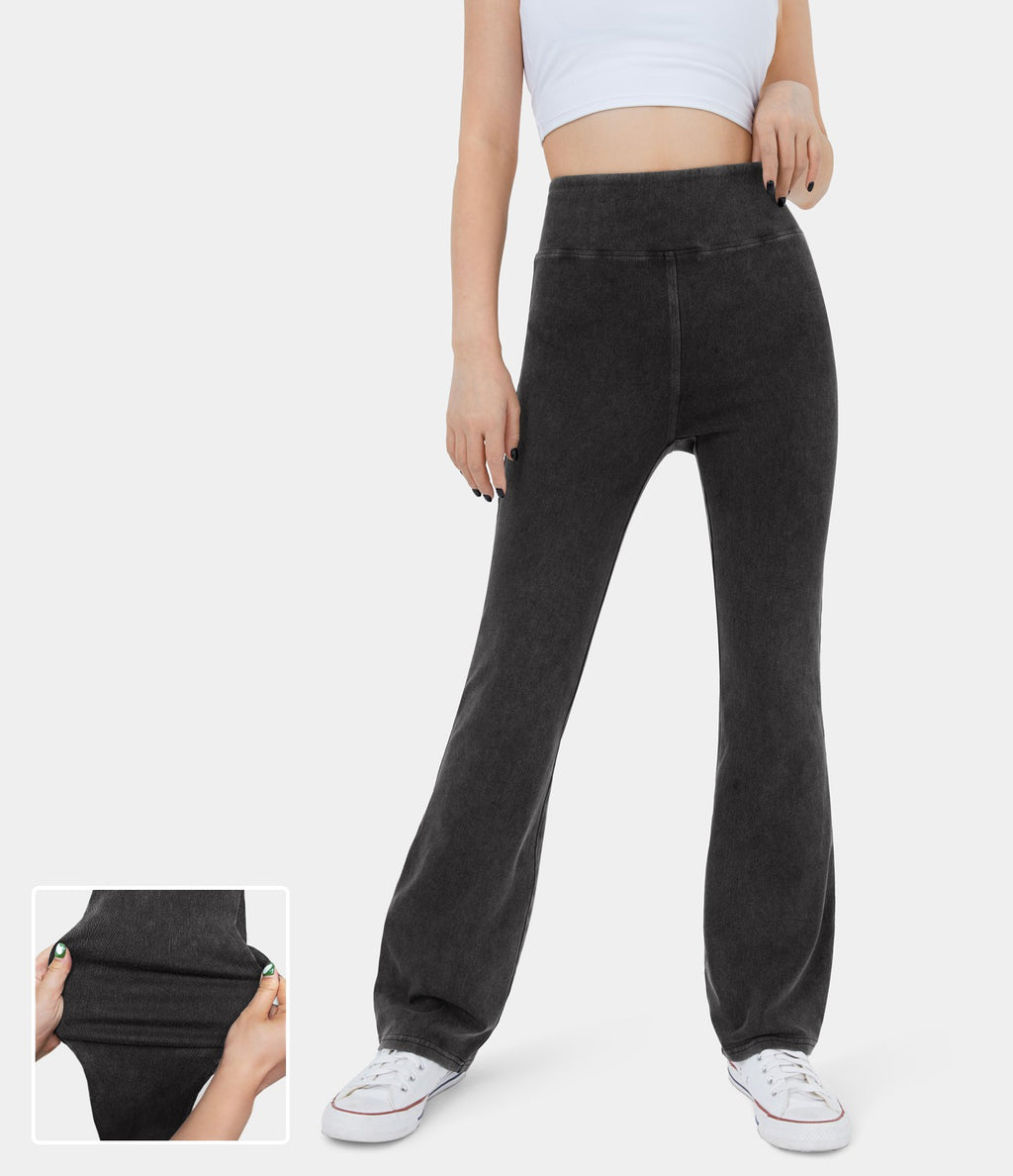 Jean décontracté bootcut HalaraMagic™ taille haute en maille extensible délavée avec poche arrière