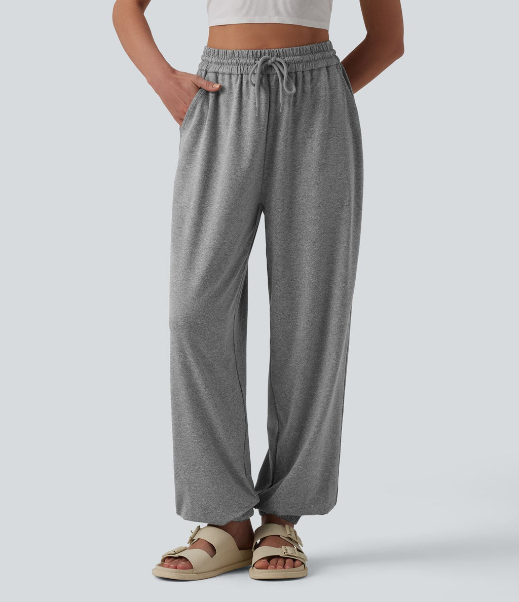 Jogging casual large taille haute à cordon de serrage avec poches