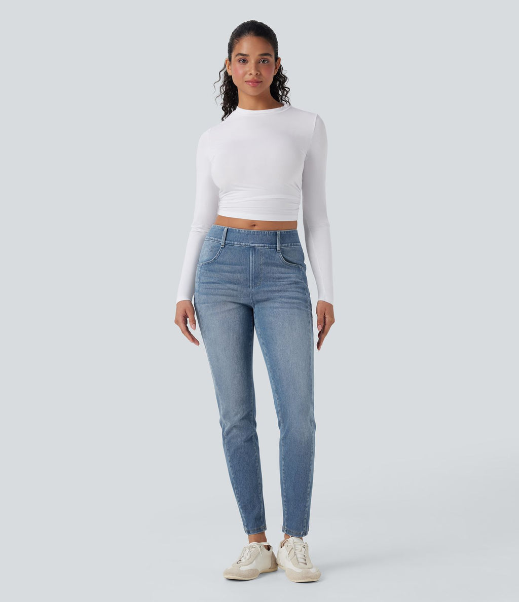 Jean skinny 7/8 décontracté taille mi-haute délavé Halara Flex™ avec poches