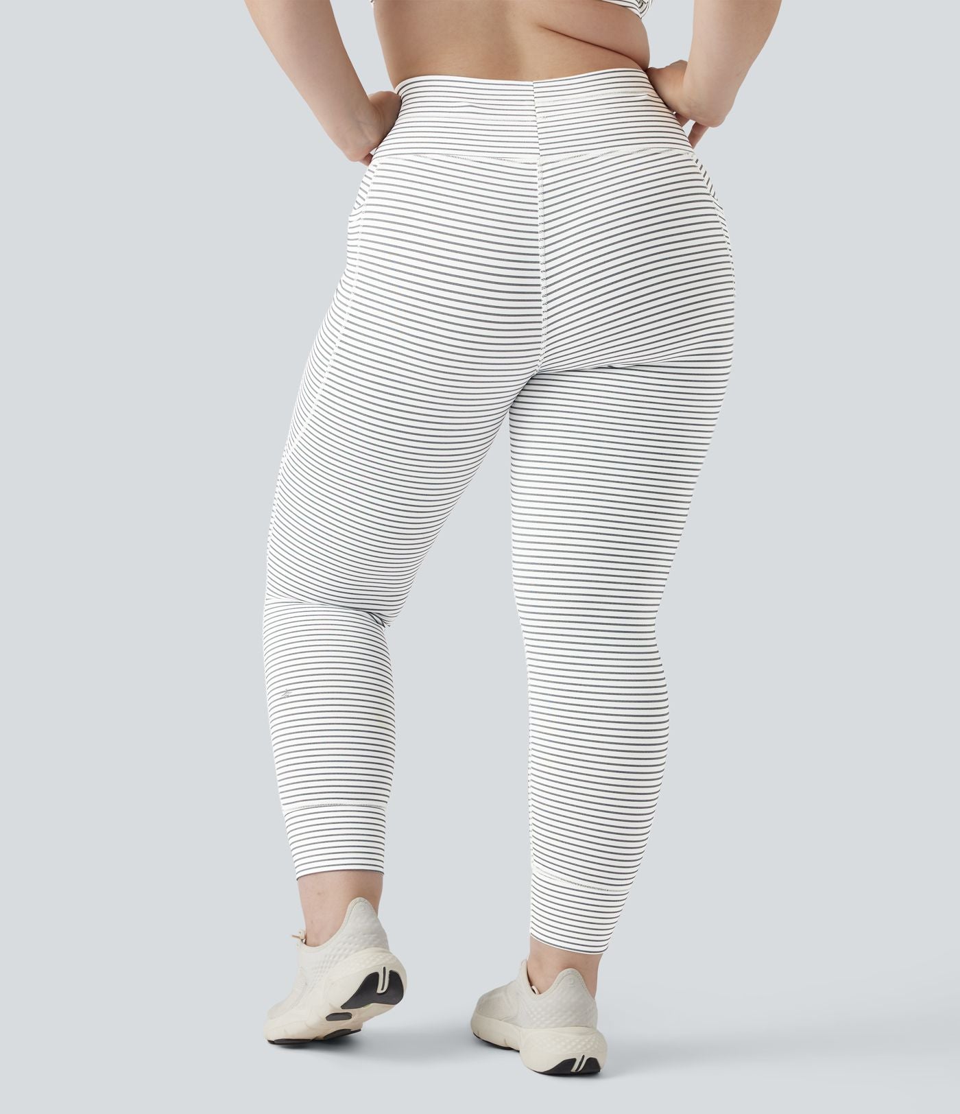 Legging yoga grande taille taille haute avec cordon de serrage à rayures avec poches