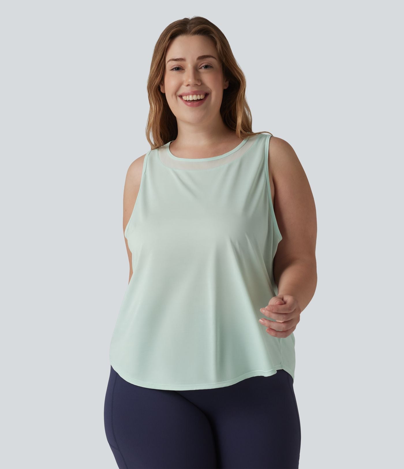 Débardeur de course grande taille ourlet arrondi empiècement en maille contrastée
