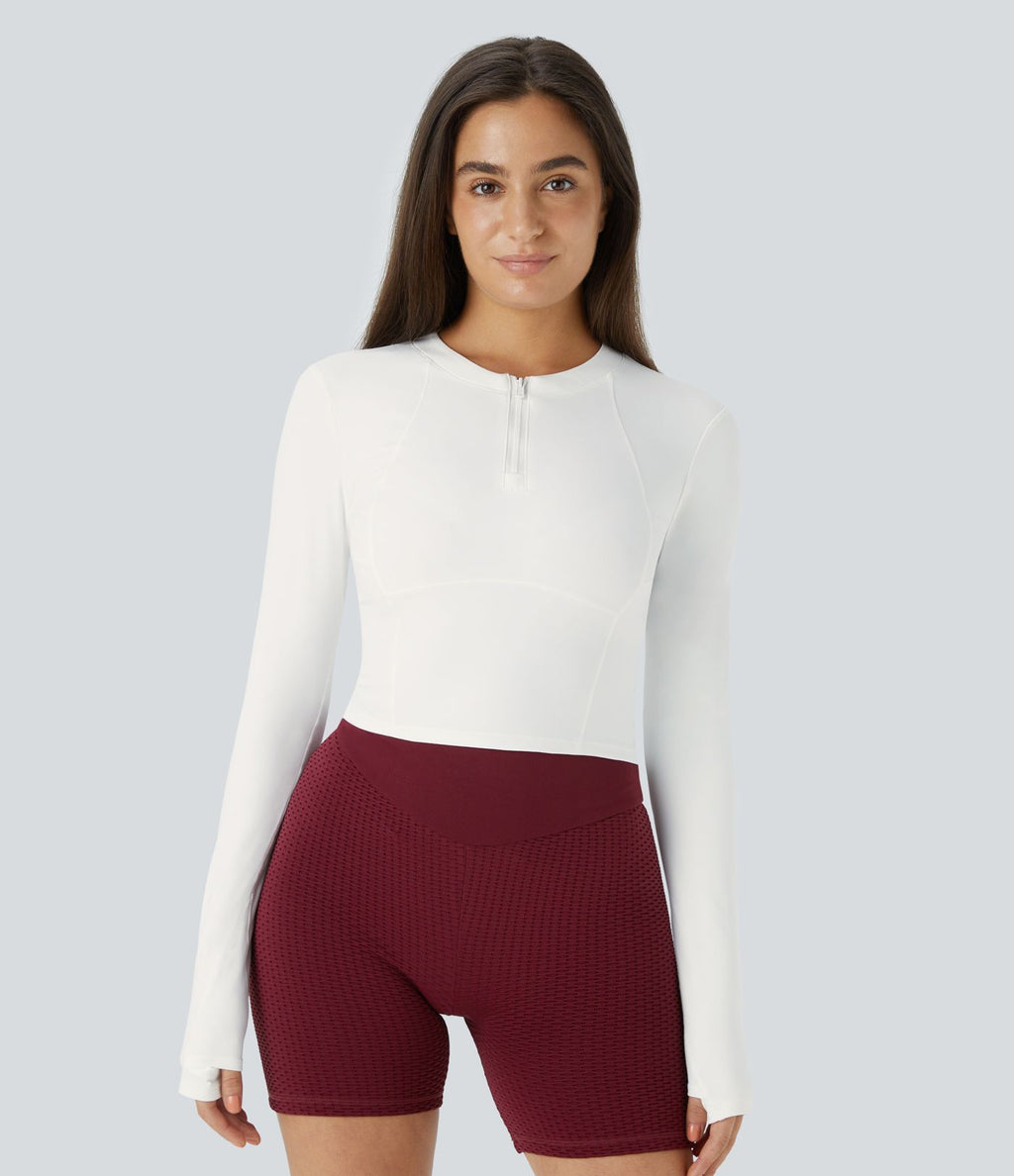Softlyzero™ Plush Top Sport de Golf Court à Manches Longues avec Trou pour Pouce et Demi-Zip