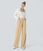 Halara Flex™ Pantalon Tailleur Évasé à Taille Haute Sculptant la Silhouette avec Poches Latérales Micro Waffle