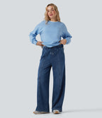 Jean jogging Halara Flex™ coupe droite fendu taille haute molleton français avec cordon de serrage et poches