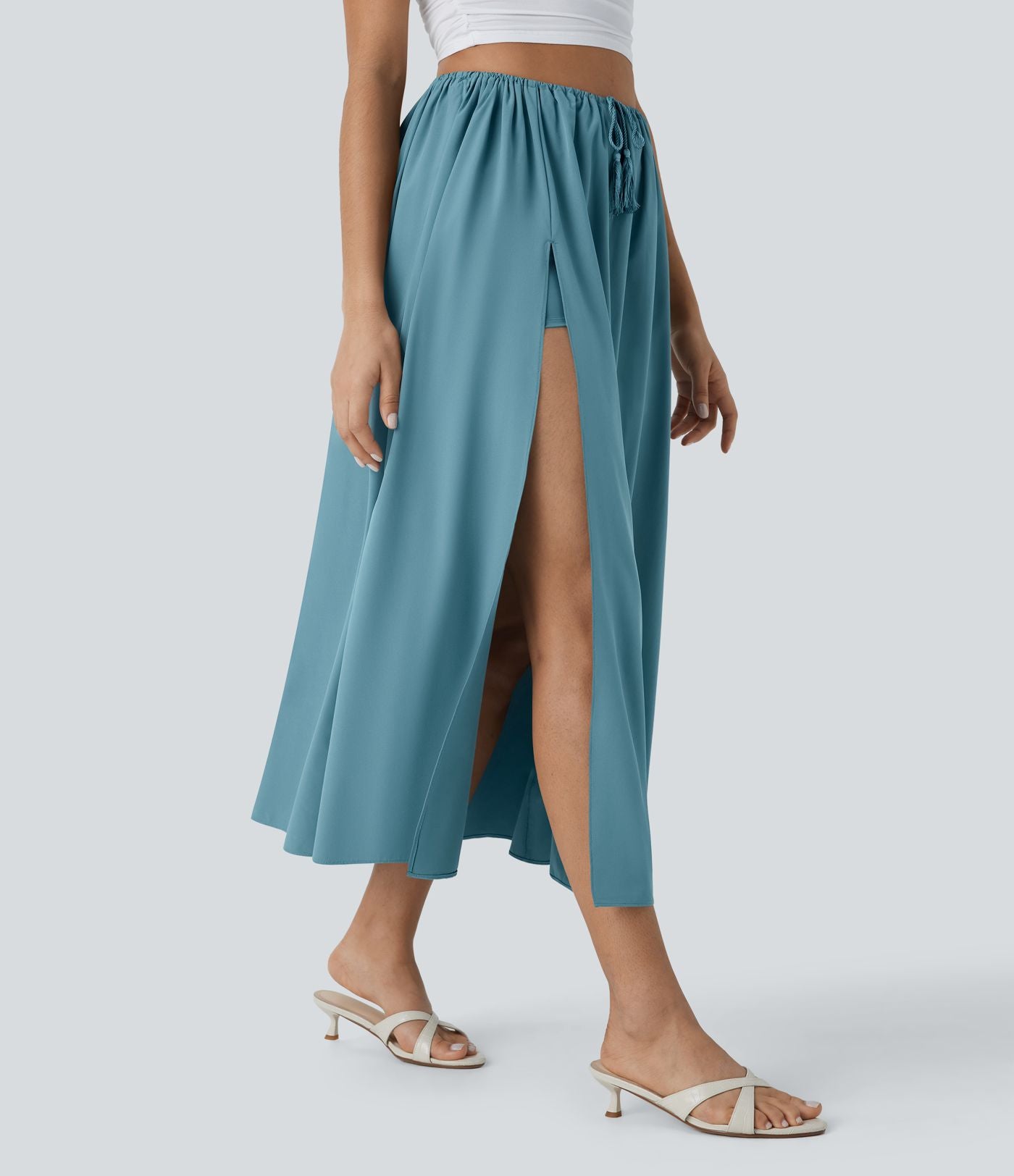 Jupe midi fluide fendue de plage 2 pièces taille haute à séchage rapide Breezeful™ avec cordon de serrage