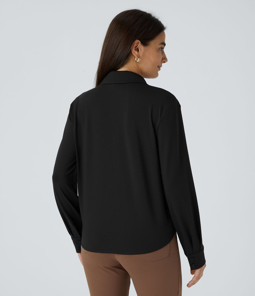 Chemise de travail à col cranté, coupe croisée et manches longues