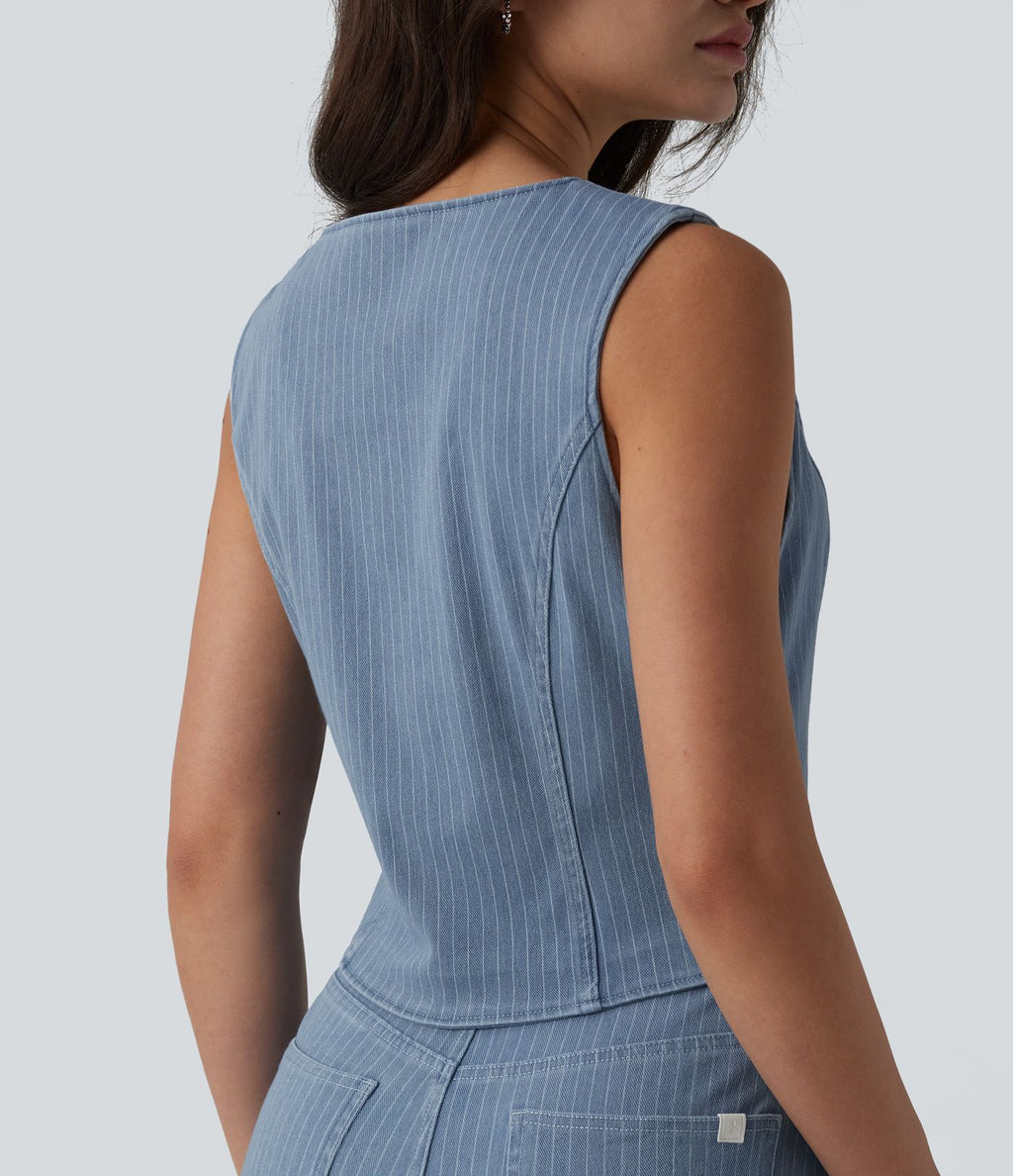 Gilet denim décontracté Halara Flex™ décolleté V profond boutonnage rayé