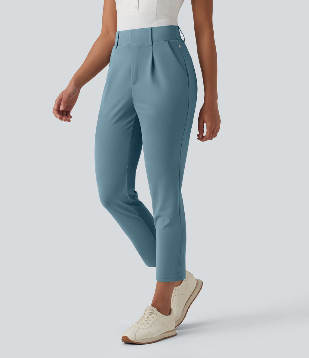 Pantalon de golf fuselé crêpe taille haute avec poches