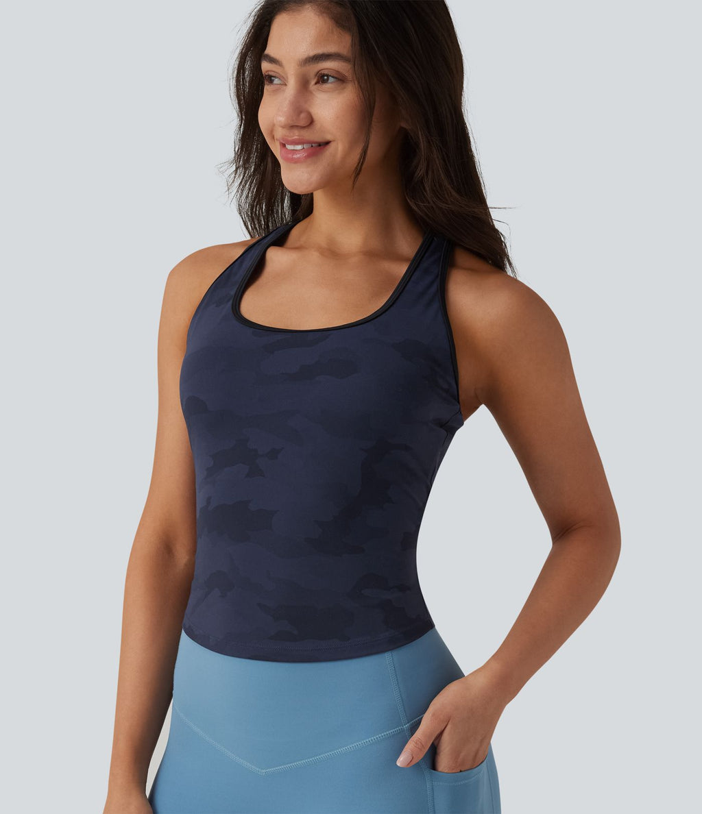 Halara UltraSculpt™ Débardeur de yoga dos nageur col U imprimé camouflage avec soutien-gorge intégré