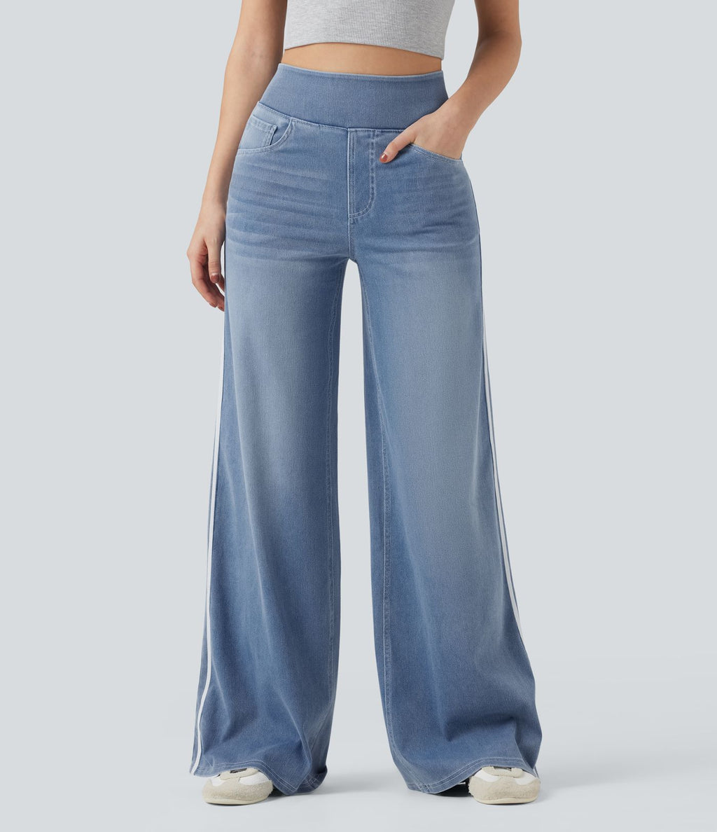 Halara Flex™ Jean large fluide délavé taille haute à rayures avec poches