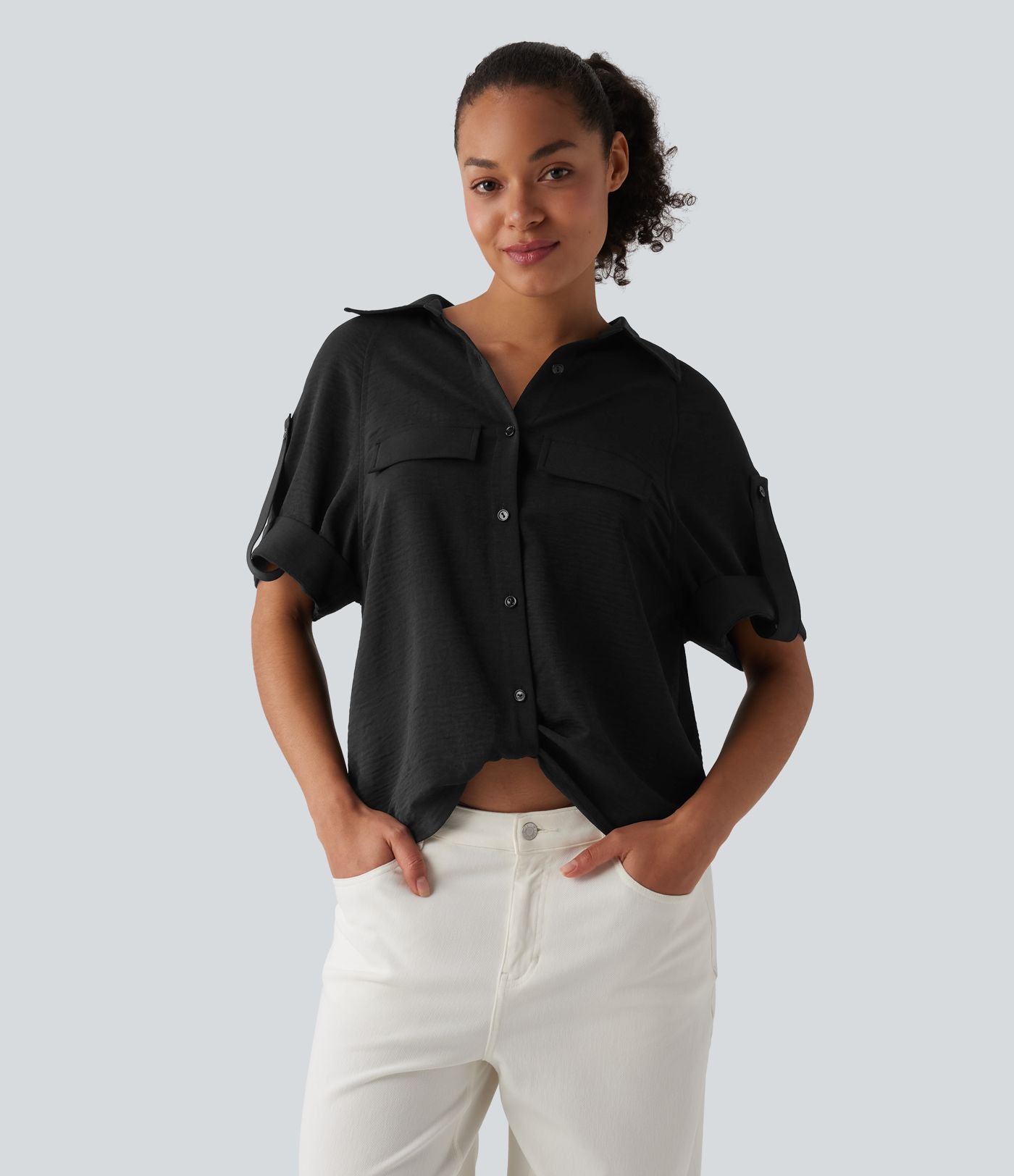 Chemise casual manches courtes aspect lin