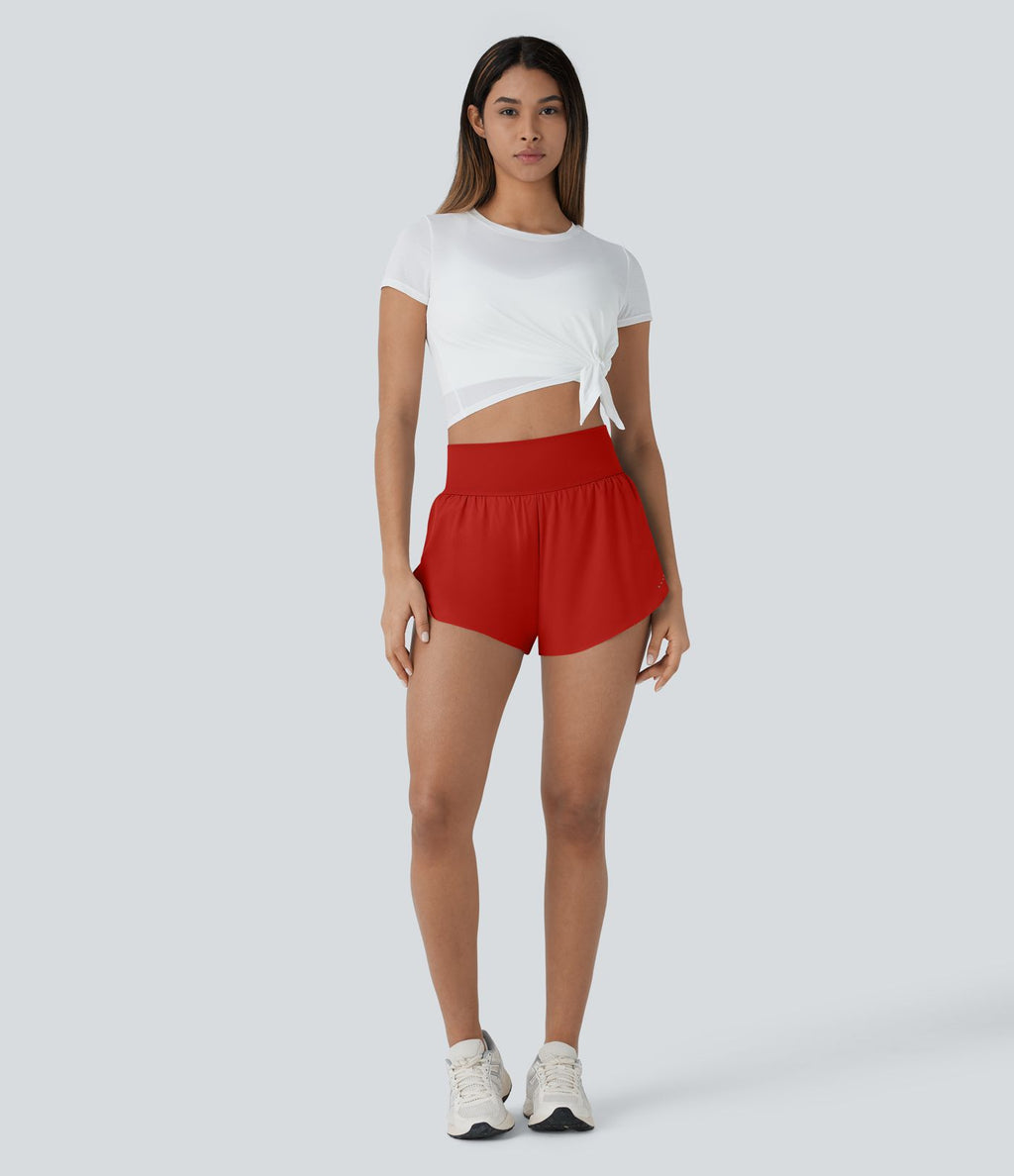 Softlyzero™ QuickDry Short de course à pied 2-en-1 taille haute à ourlet croisé avec pois réfléchissants et poches latérales