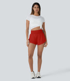 Softlyzero™ QuickDry Short de course à pied 2-en-1 taille haute à ourlet croisé avec pois réfléchissants et poches latérales