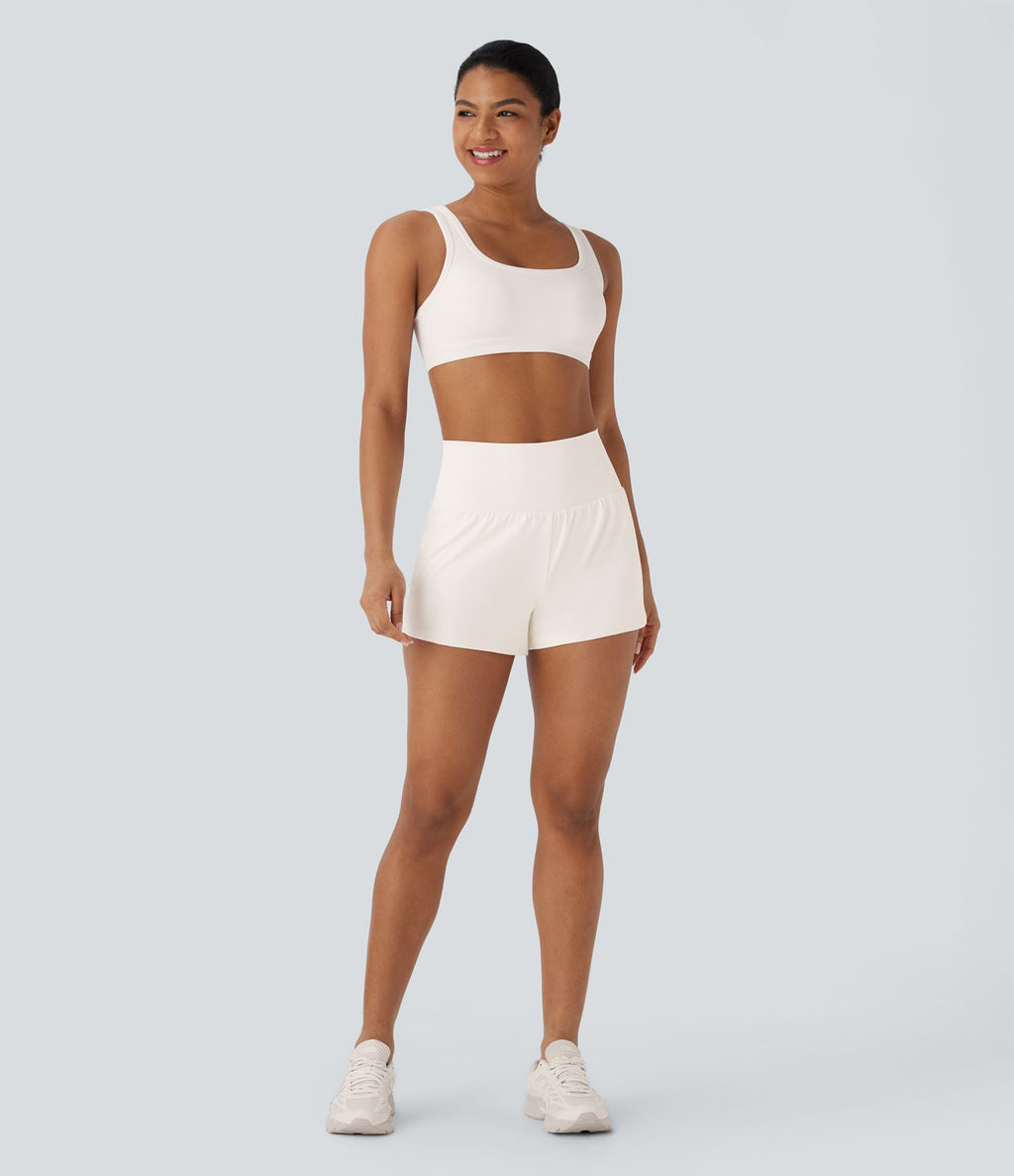 Short 7,5cm Yoga 2 en 1 Super Taille Haute Poches Arrière Poches Cachées Latérales