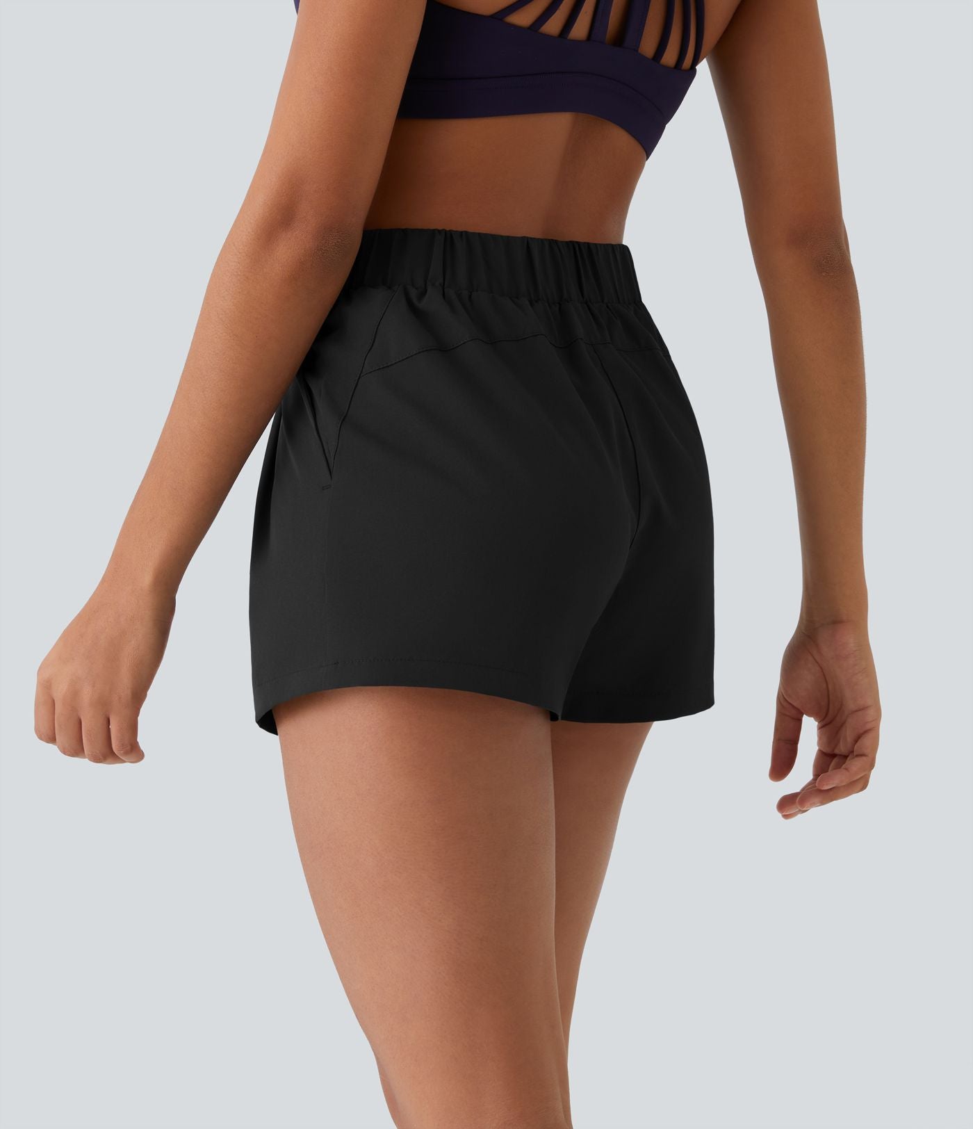 Short 7,5cm Casual à Taille Moyenne avec Ceinture Élastique Cordon de Serrage et Poches Latérales Ruchées