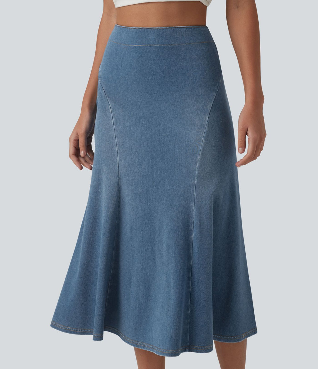 Halara Flex™ Jupe midi sirène drapée en denim lyocell délavé taille haute
