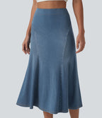 Halara Flex™ Jupe midi sirène drapée en denim lyocell délavé taille haute
