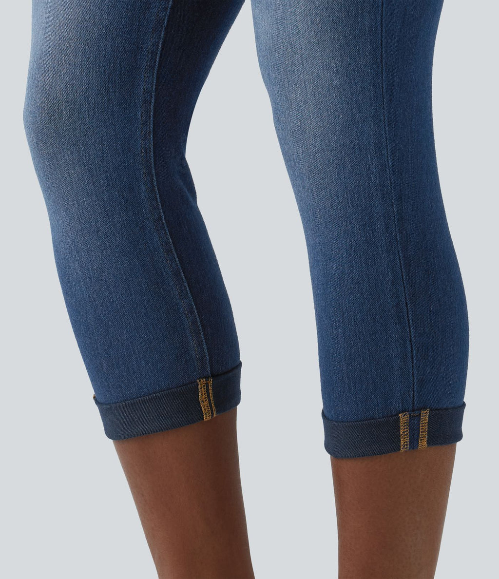 Jean capri skinny Halara Flex™ taille haute décontracté à ourlet roulotté avec poches