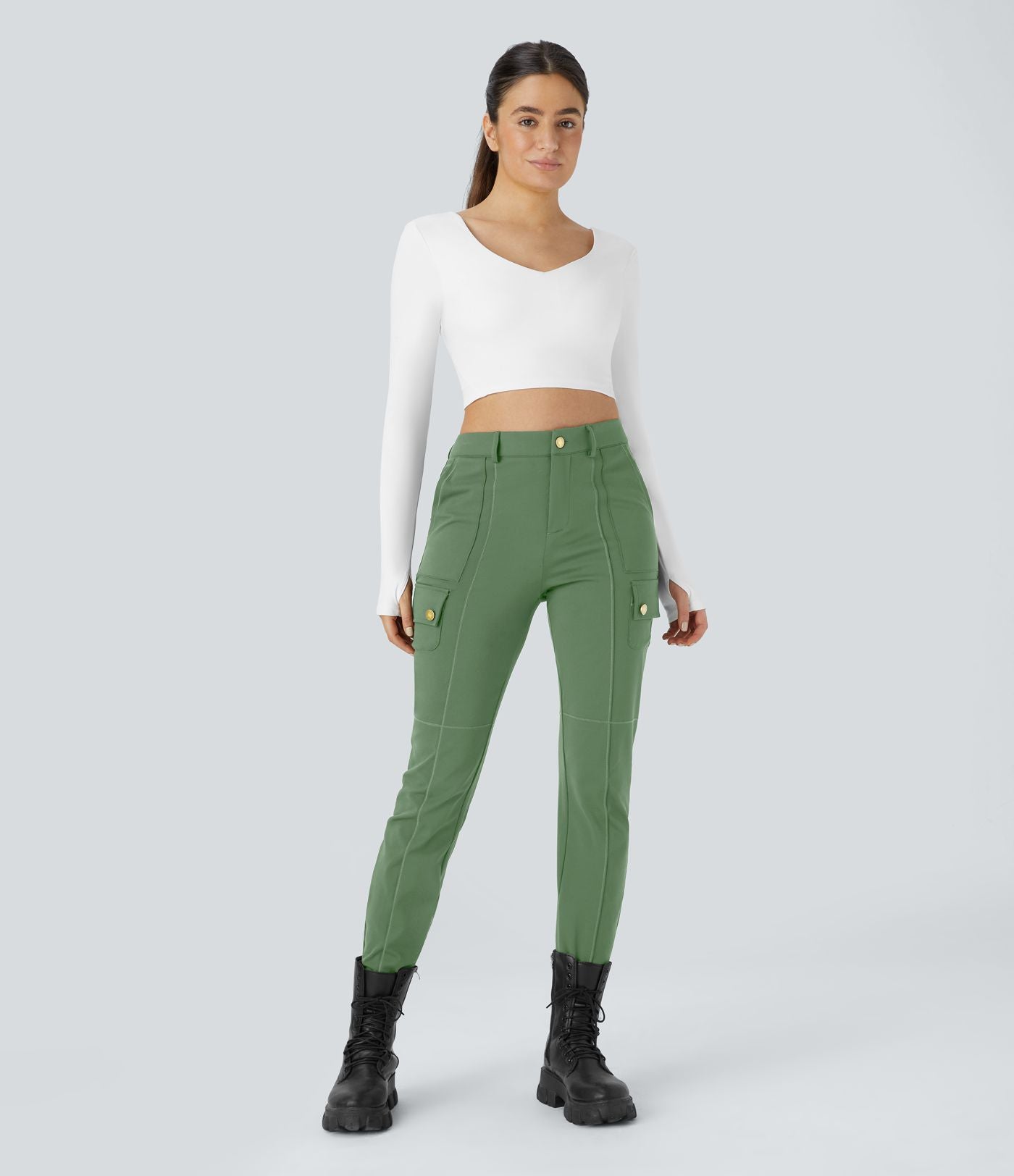 Pantalon cargo ajusté uni taille haute DayStretch avec poches zippées