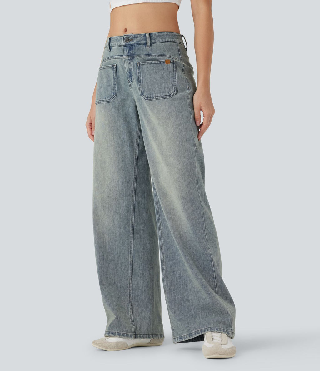 Jean large délavé Halara Flex™ taille mi-haute avec poches