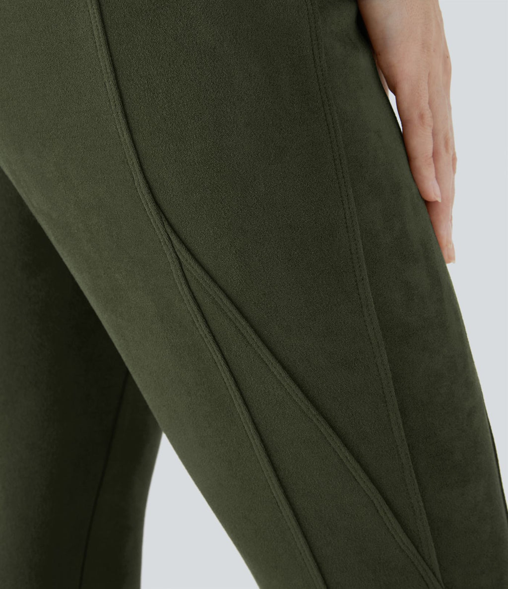 Legging décontracté en suédine taille haute, gainant, avec poches latérales