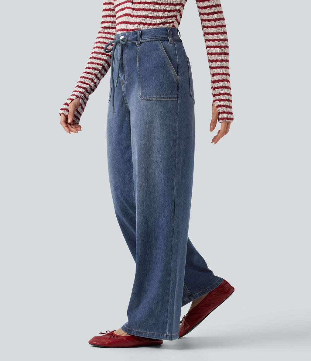 Jean droit baggy Halara Flex™ taille mi-haute avec cordon ajustable et poches