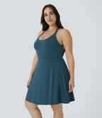 Robe Danse Barre Ballet Grande Taille 2 en 1 Col en U Dos Nu avec Découpe Torsadée et Poches Latérales - Plus Longue