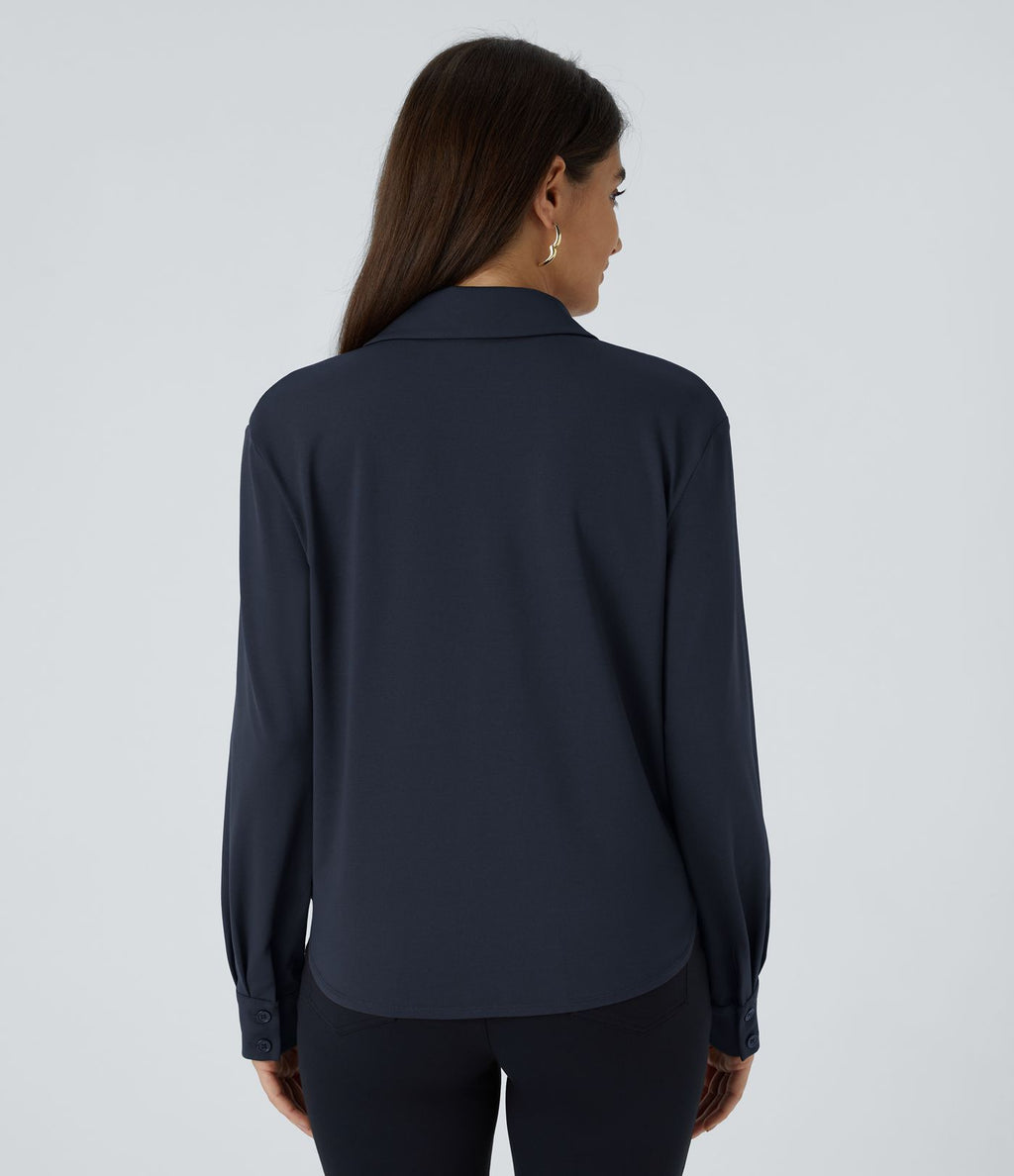 Chemise de travail à col cranté, coupe croisée et manches longues