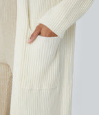 Cardigan long casual à capuche, manches longues et poches