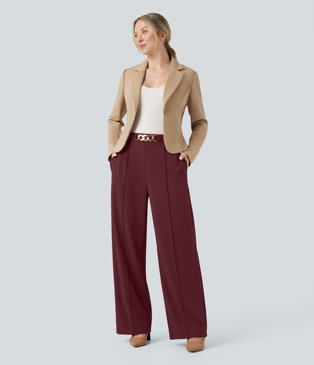 Pantalon de travail coupe droite taille haute avec chaîne métallique avec poches
