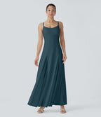 Robe longue fluide à bretelles ajustables avec maille contrastée pour demoiselle d'honneur et invitée de mariage