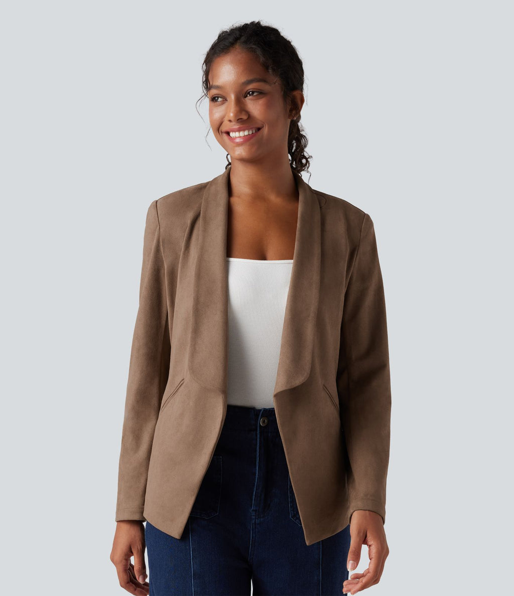 Blazer tailleur daim col châle avec poches
