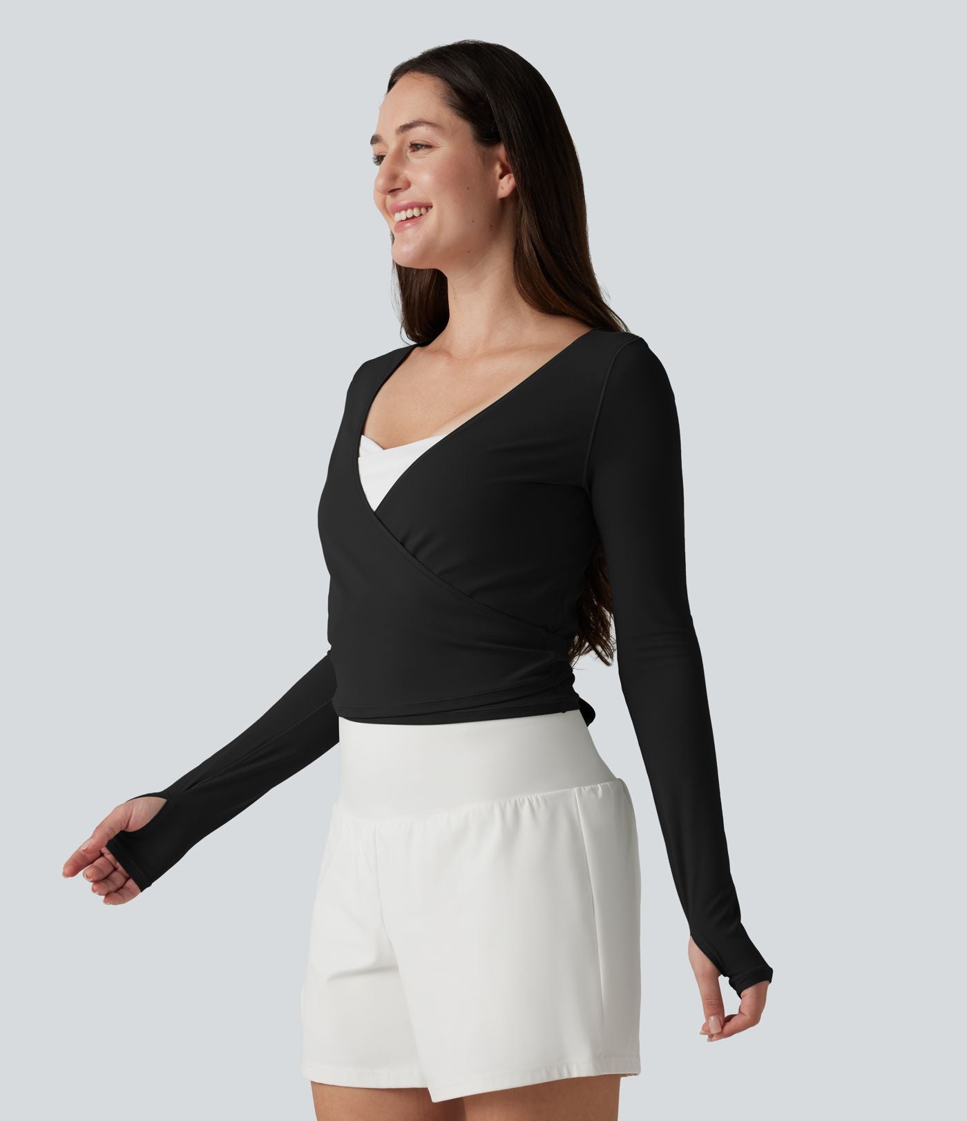 Haut casual SoftlyZero™ cache-cœur à manches longues avec passe-pouces, protection solaire UPF 50+